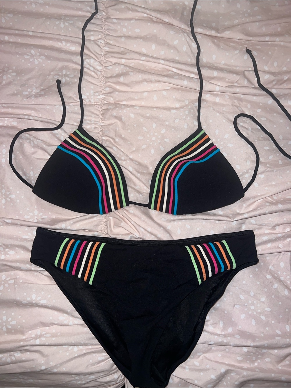 Cosabella Black Bikini with Multicolor Stripe Accents
